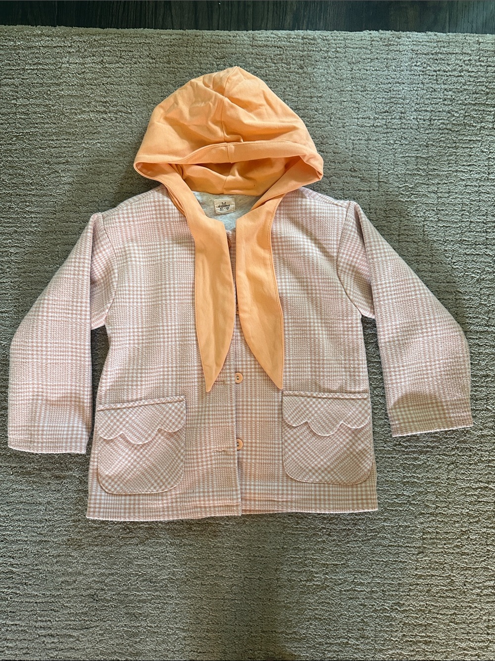 Adorable girls Plaid Jacket with Peach Hood
